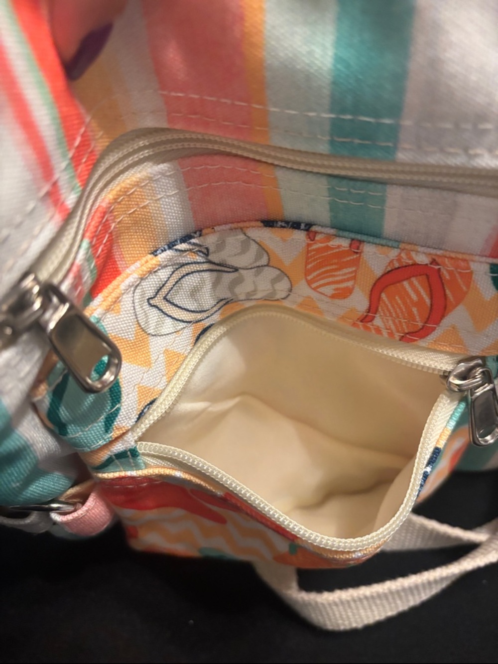 Canvas Crossbody Beach Themed Bag in Mint, Orange & Coral - Picture 6 of 9